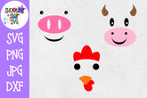 Farm Animal Faces SVG - Farming SVG - Cow - Pig - Chicken